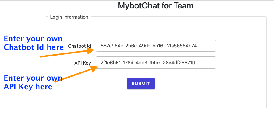 MS Team Enter Key and Chatbot Id